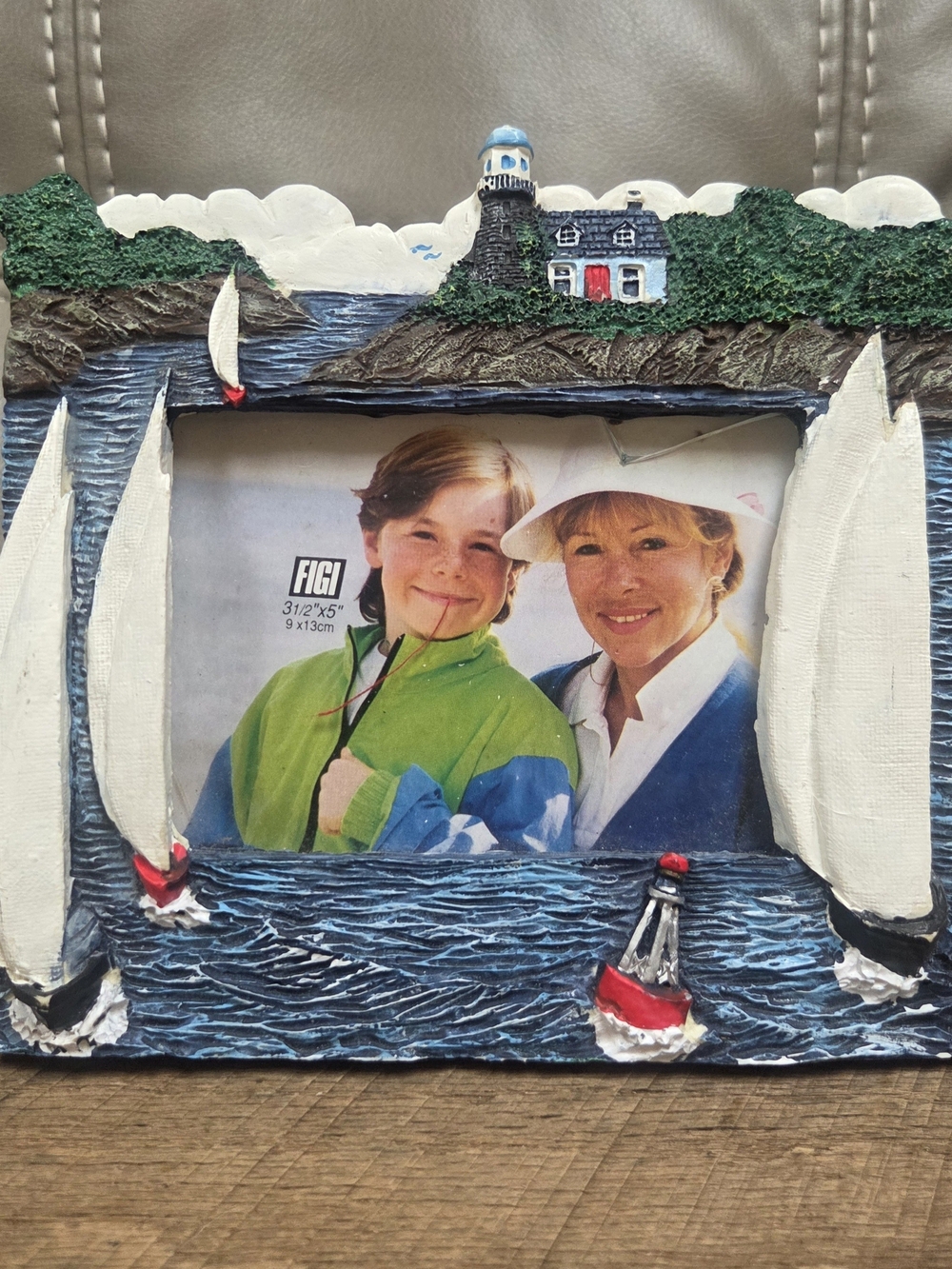Vintage FIGI Graphics 3D Nautical Sailing Lighthouse Resin Picture Frame Bin O